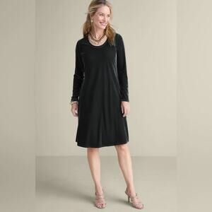 Soft Surroundings Short Santiago Stretch Black Velvet Dress Sz 1X Pockets Party